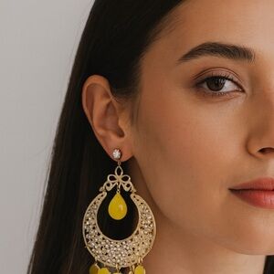 NWT‎ Bansri Gold Yellow Dangle Earrings